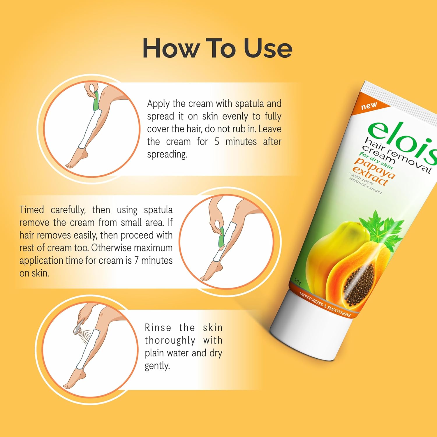 Elois Hair Removal Cream for Women & Girls | Hair Remover Cream for Bikini Area & Private Parts | Silky Soft Skin with Papaya Essence | For Legs, Underarms & Arms – 100g (Pack of 2)