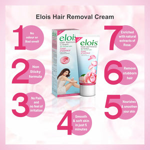 Elois Hair Removal Cream for Women & Girls | Hair Remover Cream for Bikini Area & Private Parts | Silky Soft Skin with Rose Essence | For Legs, Underarms & Arms – 100g (Pack of 2)