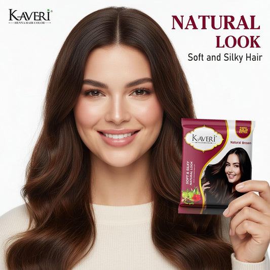 Kaveri Henna-Based Hair Color Natural Brown for Men & Women | No Ammonia, Enriched with Vital Herbs | Long-Lasting Hair Dye | 15g