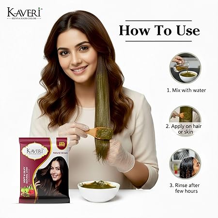 Kaveri Henna-Based Hair Color Natural Brown for Men & Women | No Ammonia, Enriched with Vital Herbs | Long-Lasting Hair Dye | 15g