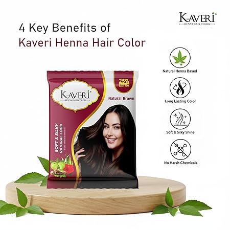 Kaveri Henna-Based Hair Color Natural Brown for Men & Women | No Ammonia, Enriched with Vital Herbs | Long-Lasting Hair Dye | 15g