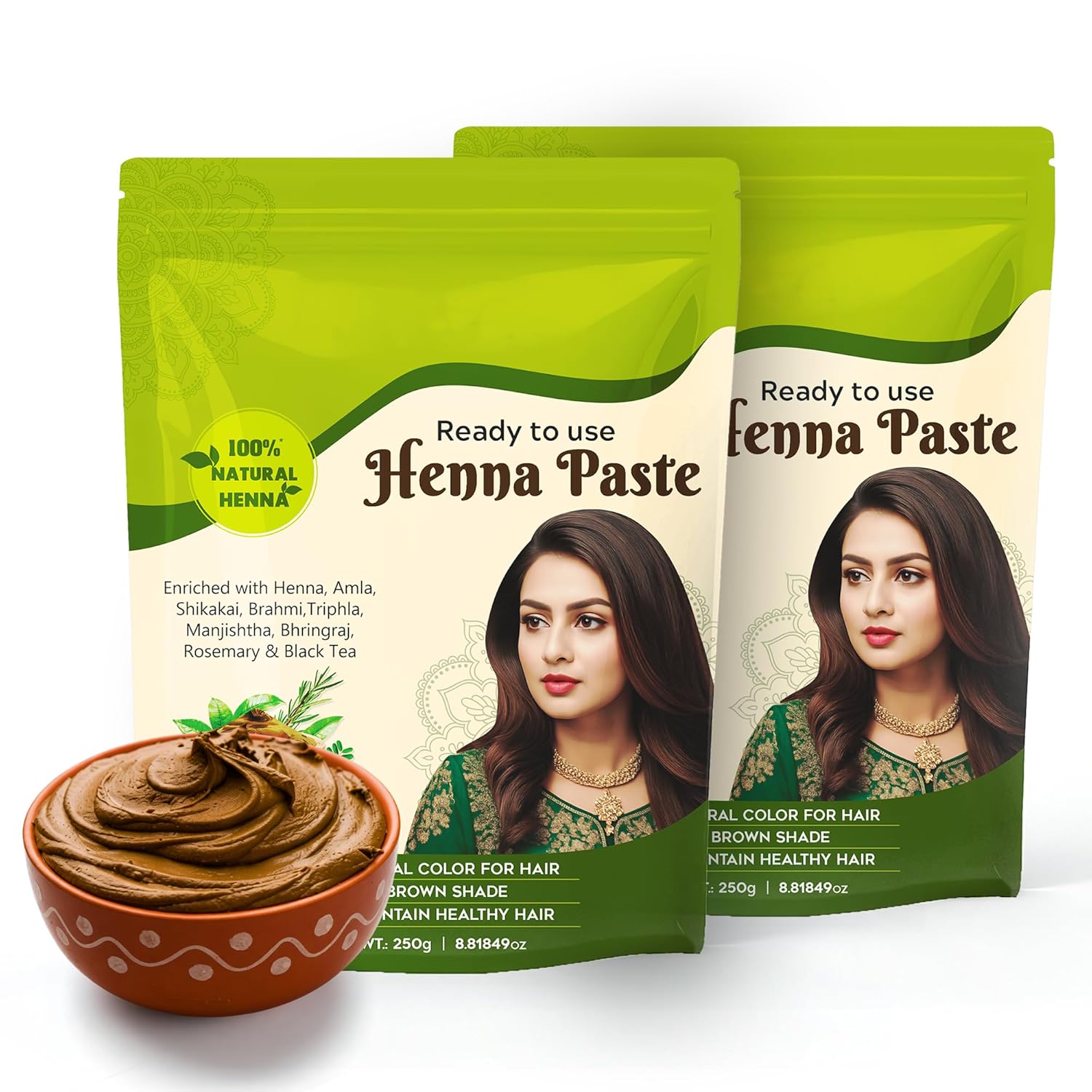 KAVERI Ready to Use Henna Paste for Hair | Natural Hair Color with Henna, Amla & Shikakai | Rich Brown Shade | No Chemicals | Helps Nourish & Strengthen Hair | 250g