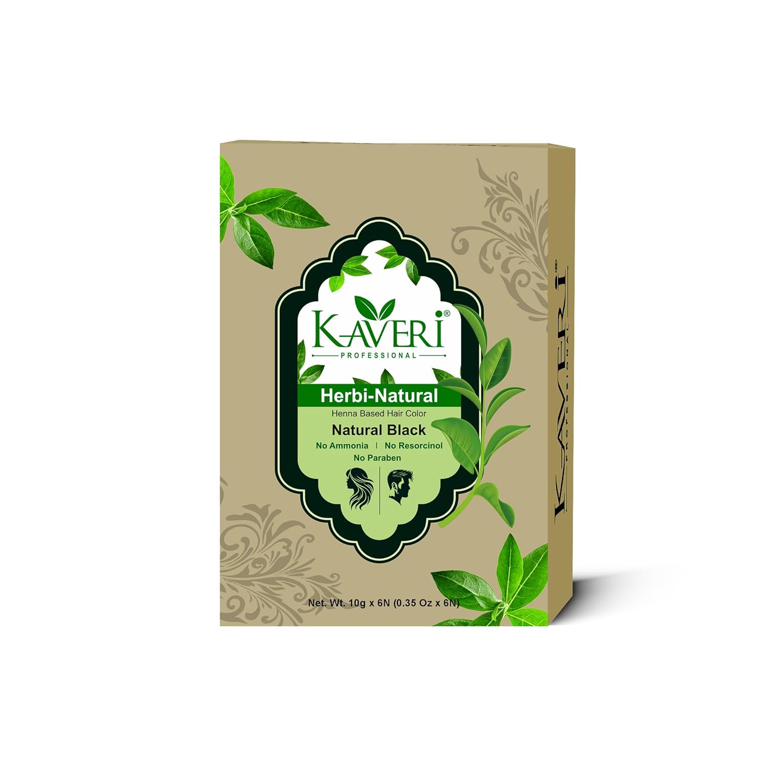 Kaveri Professional Herbi Natuiral Natural Black Henna Hair Color – Hair Color Mehndi For Men Women – No Ammonia Enriched With Vital Herbs 10Gm (1 Box – 6 Packs)