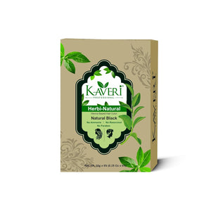 Kaveri Professional Herbi Natuiral Natural Black Henna Hair Color – Hair Color Mehndi For Men Women – No Ammonia Enriched With Vital Herbs 10Gm (1 Box – 6 Packs)