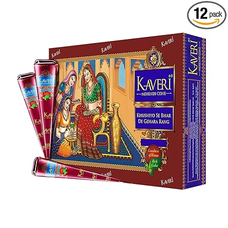 Kaveri Natural Henna Mehendi Cone for Hands Pack of 12