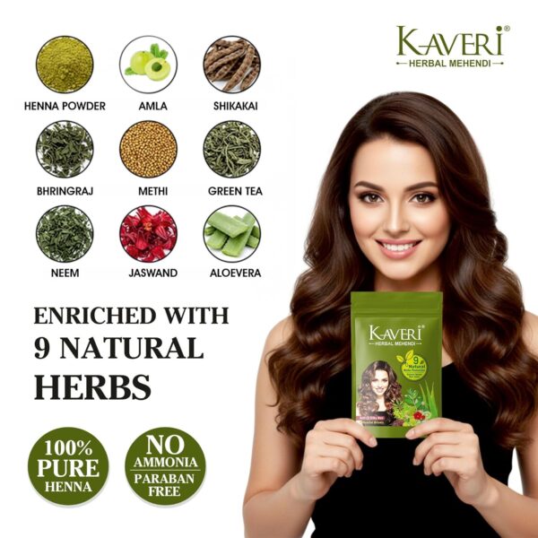 Kaveri 9 Herbs Herbal Henna Powder Organic Natural Green Heena for Hair Colour Nourishes Conditions & Strengthens No Harsh Chemicals All Hair Types – (15g) Pack Of 10