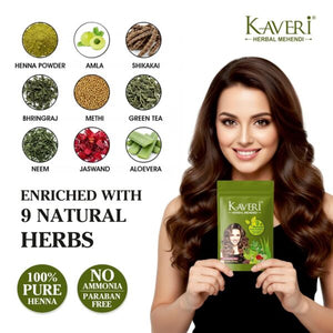 Kaveri 9 Herbs Herbal Henna Powder Organic Natural Green Heena for Hair Colour Nourishes Conditions & Strengthens No Harsh Chemicals All Hair Types – (15g) Pack Of 10