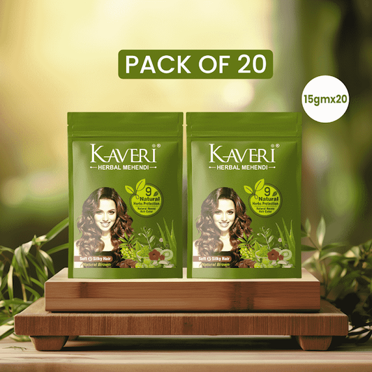 KAVERI HERBAL MEHENDI – Natural Brown Henna Hair Color (15 gm Pack of 20)