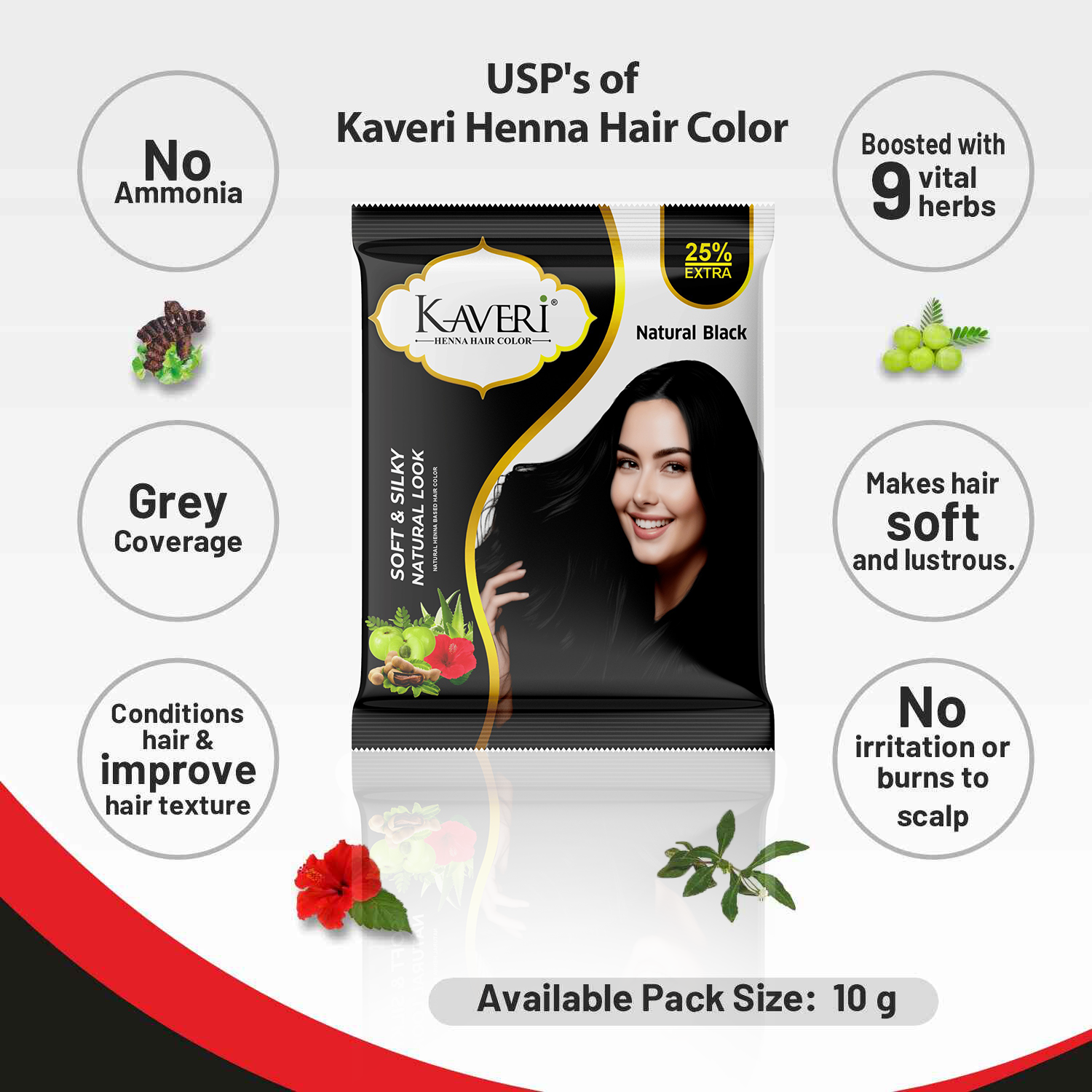 Kaveri Henna Hair Color - Natural Black & Brown, Chemical-Free (Pack Of 20 Sachet)