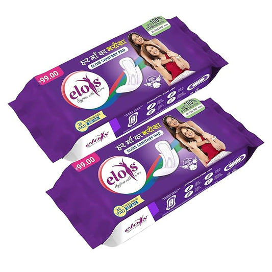 Elois Sanitary Pad for Women Girls Ultra Soft Cotton Period Pads for Women | 40 Soft Cotton Pads for All day Ultra Comfort | Locks Heavy flow | Prevent Rashes | Odour Control – XL (280mm) (Pack of 2)