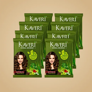 KAVERI HERBAL MEHENDI – Natural Brown Henna Hair Color (55 gm Pack of 8)