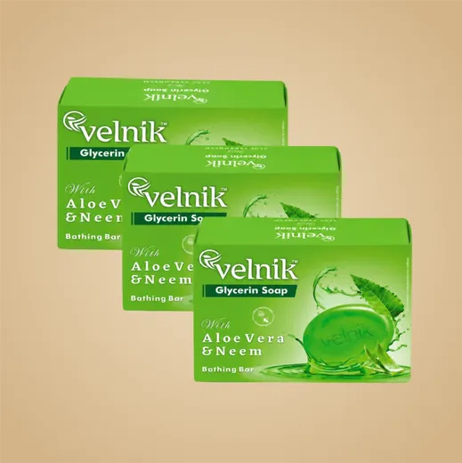 Velnik Glycerin Soap With Aloevera & Neem Extract Bathing Bar Soap for Soft, Glowing, Moisturizes Skin & Body, Paraben-Free Body Soaps For Bath Ideal for Men & Women 125 GM (Pack of 3,4 & 6)