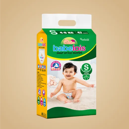 Babelois Pants Style Diaper With Overnight Absorption and Multilayer Leak Guard Baby Diapers S Size, 42 Count | India's Fastest Absorbing Diaper, Patented Dry Xpert Channel, Ideal for 4 to 8 Kgs