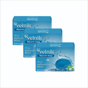 Velnik Glycerin Soap With Mint Gentle Cleansing Hydrates Refreshment Skin Body Wash for Women & Men with Skin Conditioners for Radiant Glow & Moisturised Suitable for All Skin Types 100 gm (Pack Of 3,4 & 6)